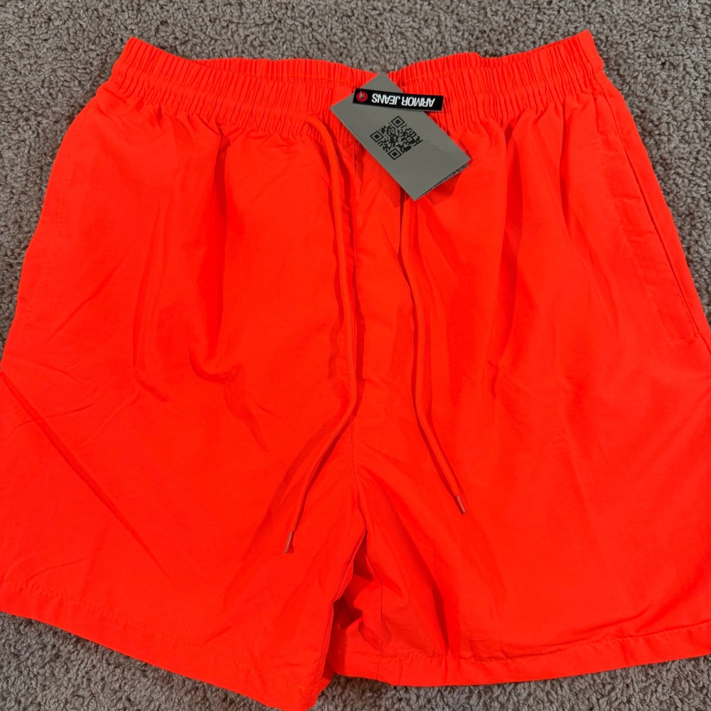 Armor Jeans Swim Trunks Mens Large Scarlet Neon Orange NEW AR-1006 Mesh Lined